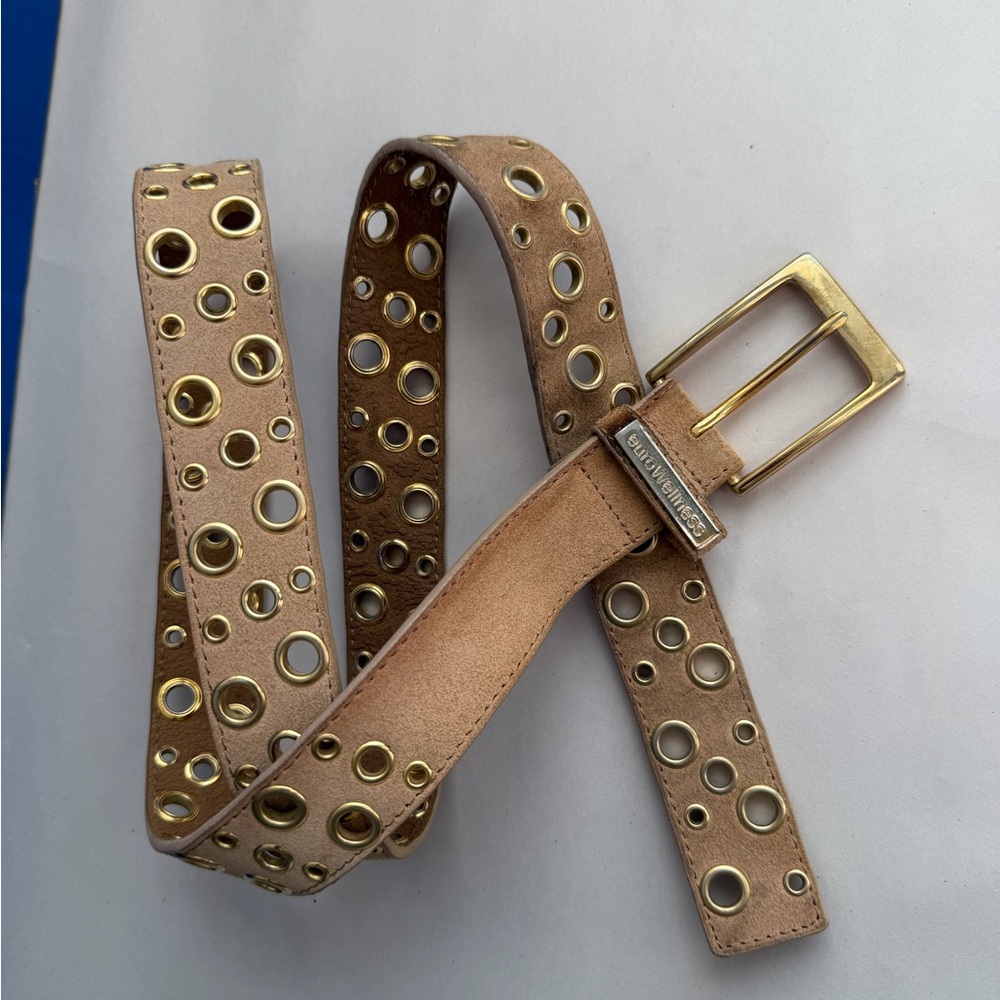euro Wellness Tan  1.5” W Belt with Gold Grommets size L see measurements